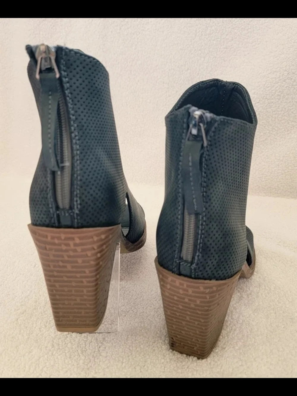 Maurices Dani Charcoal Grey Perforated Peep Toe Heeled Bootie Size 9